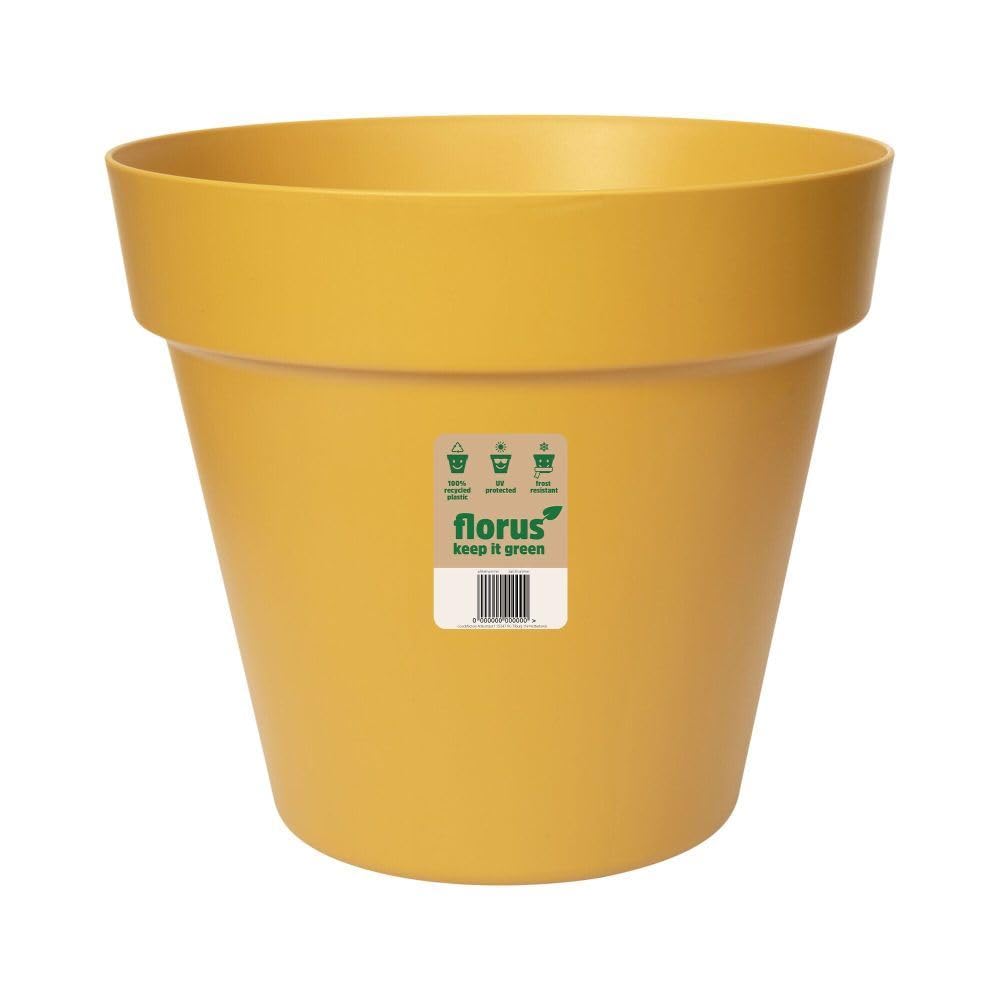Rajani Mustard Elho Paris Plant Pot 30Cm Diameter Weather-Resistant Plastic Flowerpot Indoor Outdoor Planter