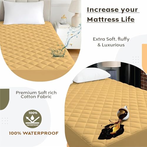 Image of BABYLEE Waterproof Cotton Quilted Mattress Protector Queen Size Breathable Hypoallergenic Noiseless Ultra Soft Fitted Bed Protector 78x60 inch Mattress /Bed Cover (Queen 78x60 inch | 6.5x5 ft, Beige)