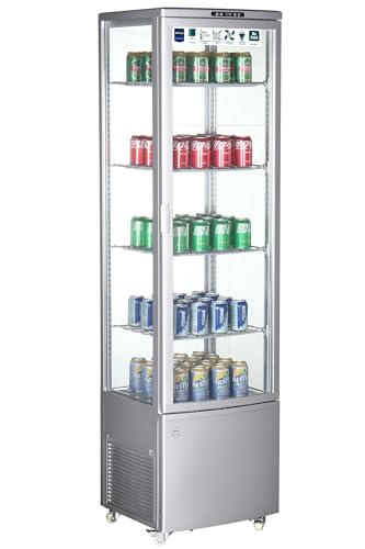 METRO Professional Vitrina Refrigerada GGC3270B, 52x48.5x189.5 cm, 270 L, 4 Estantes Ajustables, con 4 Ruedas, Plata