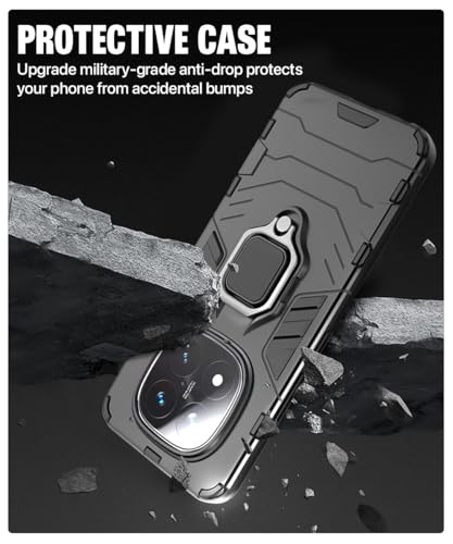 Image of WOW IMAGINE Shock Proof Back Case Mobile Cover for Redmi Note 14 Pro Plus 5G | Back Cover Case (Tough Armor | Hybrid PC + TPU | Ring Holder & in-Built Kickstand | Black)