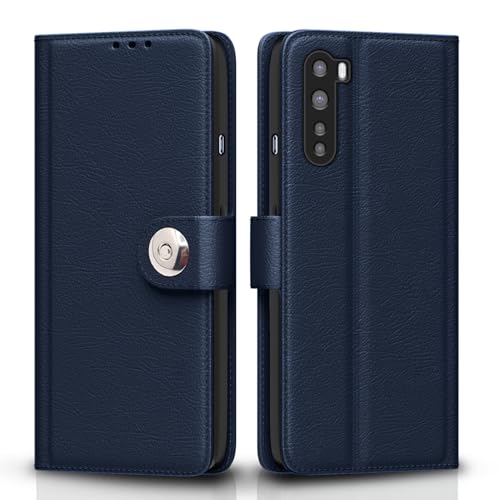 Image of Pikkme Flip Cover Leather Finish | Inside TPU with Card Pockets | Wallet Stand and Shock Proof | Complete Protection Button Flip Case for Oneplus Nord (2020) (Blue)