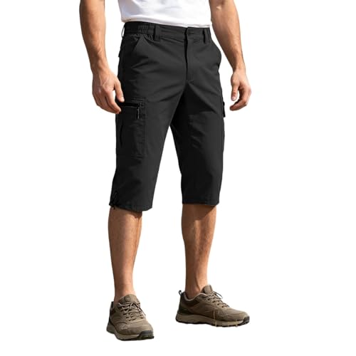 Pantalon cargo d'été 3/4 pour homme en coton uni coupe ample retro