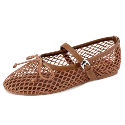 Image of Gothictor Women's Mesh Ballet Flats Round Toe Leopard Mary Jane Shoes Women