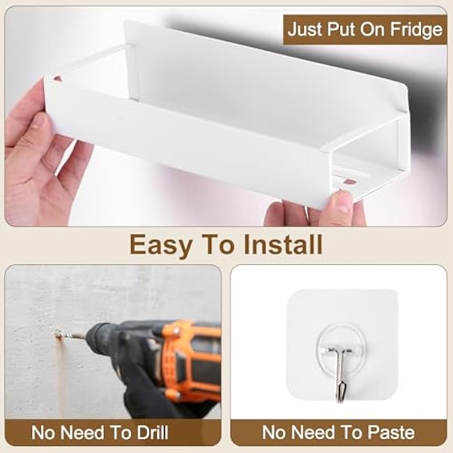 uxcell 2pcs Magnetic Spice Rack Organizer for Refrigerator, Magnetic Fridge Organizer with Hook, Metal Fridge Shelf, Wall Mount Seasoning Organizer for Microwave Oven White