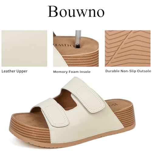 Image of Platform Sandals Women Genuine Leather Slip-on Beach Slide Buckle Comfortable Sandals with Memory Foam Soft Lining and Open Toe Low Wedges