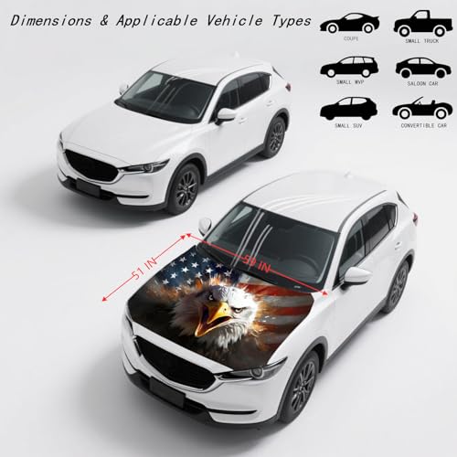 Image of American Car Hood Cover - 59x51 in Car Hood Cover Eagle Flag Bonnet Banner with 2 Adjustable Triangular Fasteners, Universal Fit for Trucks, SUV, Patriotic America Flag Cars Decor