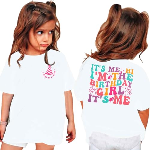 Image of LOTUCY Birthday Girl Outfit for Kids Its Me Hi Im The Birthday Girl Shirt Letter Printed Princess Birthday T-Shirt