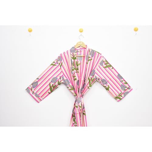 Image of Hand block print Cotton Kimono bikini cover up,Indian Hand block print Cotton Bath Robe,Swim Wear,Nighrwere Dressing Gown