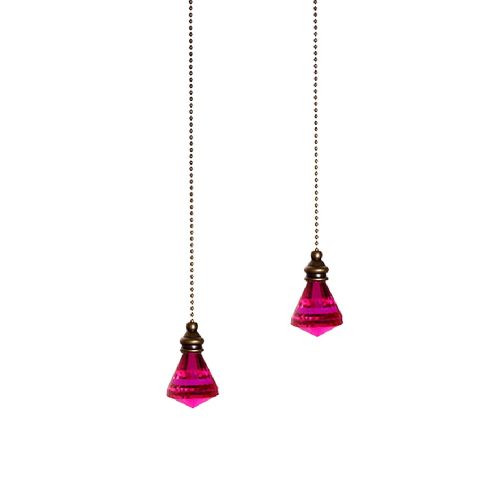 2 Pcs Light Pull Chain, 50cm Crystal Pull Chain Extension, Decorative Pendant Light Pull Cord for Ceiling Fans Bathroom Bedroom Light, Rosy