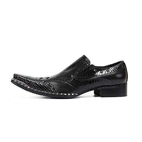 Exquisite Metal Square Toe Oxfords for Men Slip On Style Rivet Genuine Imitation Snake Skin Leather Formal Dress2