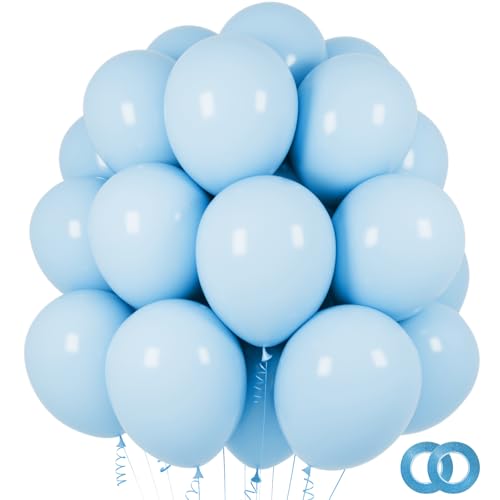 Image of Pastel Blue Latex Balloons 100 Pack 12 inch Light Blue Party Balloons Round Helium Baby Blue Balloons for Baby Shower Boys Birthday Gender Reveal Party Decoration