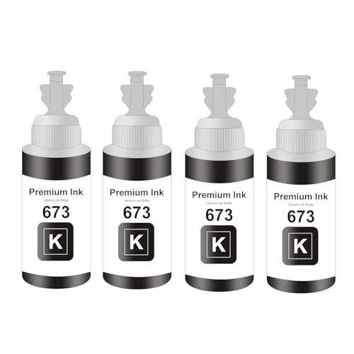 Image of T673 Compatible Refill Ink for Epson L805, L800, L1800, L810, L850 Printer - Compatible Ink Bottle for Epson T673 Ink Code (T673 Black Ink 4 Pcs)