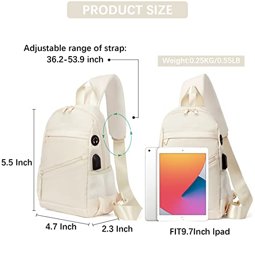Bostanten Sling Bag Lightweight Shoulder Bag Crossbody Backpack With Usb Charger Port For Men Women Travel Hiking Walking, Beige #TOP1