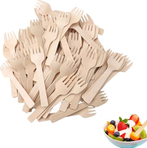 300 Pièces Fourchettes en Bois Mini Fourchettes Jetables Petites Cuillères Fourchette à Apéritif en Vrac Couverts en Bambou Fourchette à Gâteau en Bambou...