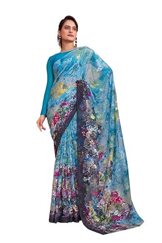 Image of Garden Vareli Summer Roganza Viscose Brasso Floral Print Saree with Unstitched Blouse Piece