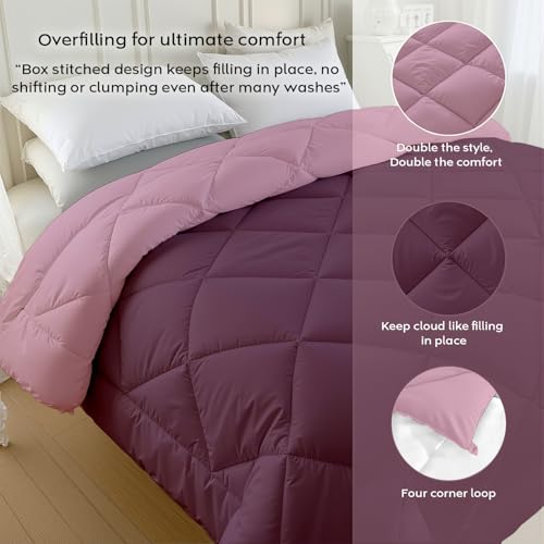 Image of AYKA Reversible AC Comforter 150 GSM Lightweight Microfiber Summer Blanket for Double Bed (90x100 Inches) | Soft Cooling Quilt, Breathable All Season Duvet for AC Room | Cameo & Plum