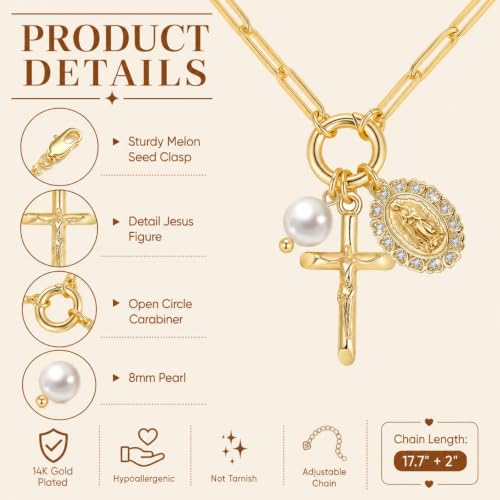 Women's Gold Virgin Mary Cross Necklace  - image 4