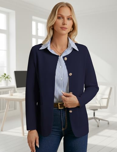 GRACE KARIN 2025 Fall Long Sleeve Cardigan, Sweater Blazers for Women Business Casual, Open Front Button Down Knit Jacket2