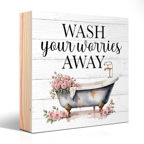 PUVOXHO Wash Your Worries Away Wooden Sign Desk Decor for Home Bathroom Farmhouse, Housewarming Gifts for Mom Dad, Thank You Gifts for Woman Boss Leader Supervisor Coworkers Family Friend BFF