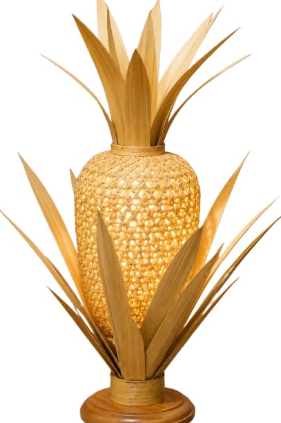 Disho Enterprises Pineapple Table Lamp, Woven Rattan Shade with Natural Palm Leaves, Bohemian Tropical Decor, Wooden Base, Without Electrical Accessories-picture-24