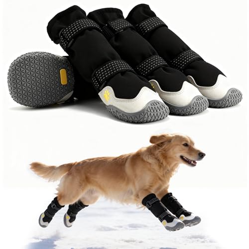 BECEMURU Dog Snow Boots for Winter,Double-Straps Anti-Fall Off Dog Booties Shoes, Non-Slip Paw Protectors for Outdoor Walking Hiking in Snowy or Rainy Day (Black, 2#)