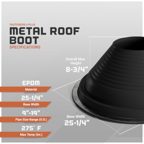 Image of Fasteners Plus #9 Round EPDM Metal Roof Pipe Flashing Boot (Fits 9 inch - 19 inch Pipe OD), Black