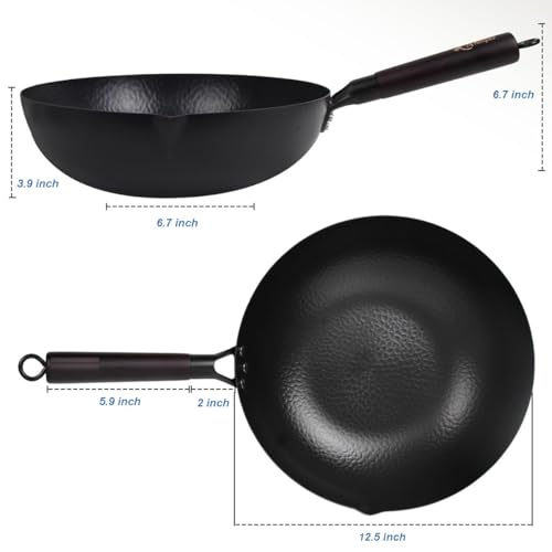 Wok de acero al carbono con tapa de madera 13 pulgadas miniatura 2