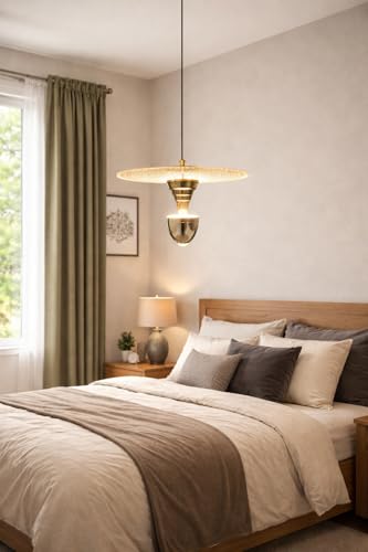 Image of Modern Crystal Led Disc Pendant Light with Warm LED Illumination | Designer Hanging Ceiling Lamp for Living Room & Dining Space & Home Decor