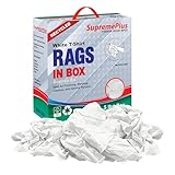 SupremePlus Recycled White T-Shirt Cleaning Rags (5 lbs. Compressed Box) – Shop Rags Bulk for Oil, Stain, Grease, Paint, and Auto Cleaning, Multipurpose White Cotton Rag