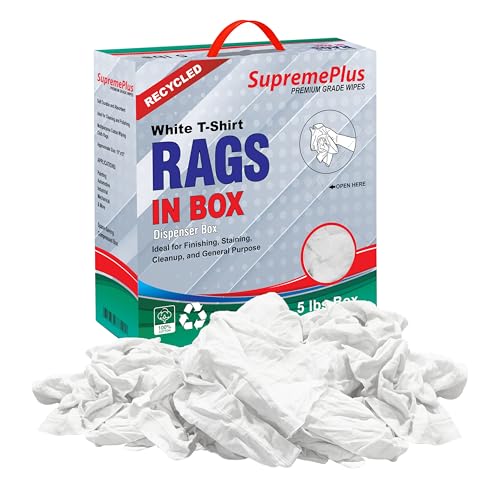 SupremePlus Recycled White T-Shirt Cleaning Rags (5 lbs. Compressed Box) – Shop Rags Bulk for Oil, Stain, Grease, Paint, and Auto Cleaning, Multipurpose White Cotton Rag