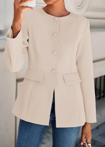 Lazysmile Women's Lined Crewneck Button Down Blazer (Various) - image 6