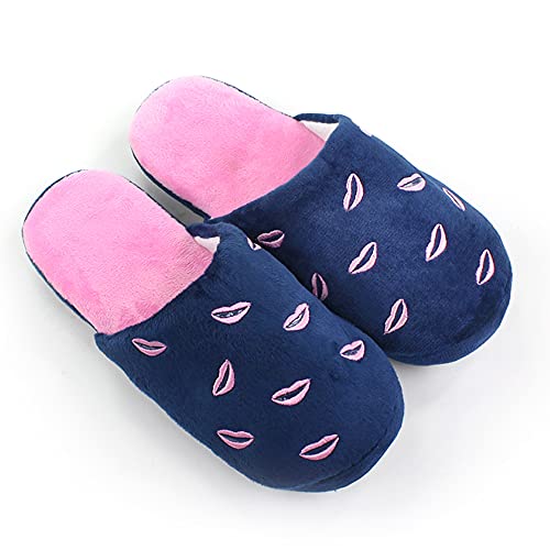 Pantufa Adulta Feminina Marca de Beijos (Azul, 38-39)
