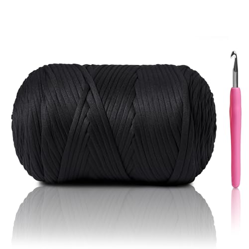 Image of 800G(228YDS) Tshirt Yarn for Crocheting,Chunky T-Shirt Yarn for Beginner Crochet Bags,Baskets,Coasters,Shoes,Clothes,DIY Crafts, Elastic Fabric Thick Hand Knitting Crochet Yarns (Carbon Gray)
