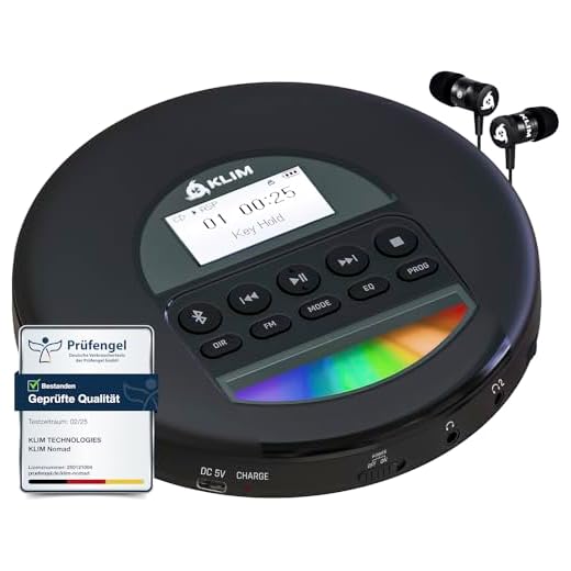 KLIM Nomad - Tragbarer CD-Player Discman mit langlebigem Akku - Inklusive Kopfhörer - Kompatibel mit CD-R, CD-RW, MP3 - Mit TF-Reader, Radio FM, Bluetooth - Ideal für Autos - NEU 2022