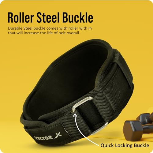 Image of Vector X Go Fit 6 Inch Weight Lifting Gym Belt Quick Locking Gym Belt Fitness Weightlifting Belt for Squats, Weightlifting and Strength Training (Black, Medium)