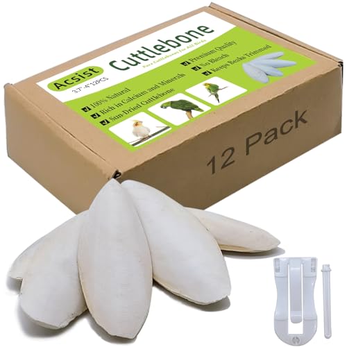 Acsist 12 Pcs Cuttlebone for Birds,Natural Cuttlefish Bone for Parakeets, Cuddle Bones for Sharp Beak, Premium Bird Calcium Stone for Parrots Budgie Cockatiel Snail Tortoise,3.7