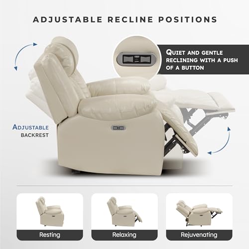 Image of Lexicon Power Double Reclining Sofa, Center Drop Down Table, Beige | Faux Leather Home Theater Seating with LED Lighting /USB Charging Ports /Wireless Charger /Cup Holders, Magazine Pocket