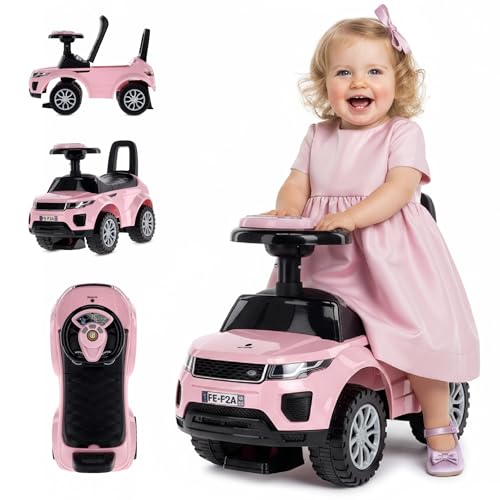 Rutschauto ab 1 Jahr, Kinderauto ab 12 Monaten, Baby Auto, Lauflernhilfe mit Hupe und Motorengeräuschen (Hellrosa)