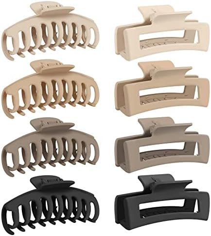 Hair Claw Clips for Thick Hair & Thin Hair, Large Hair Clips for Women & Girls, 8 PCS 4.3 Inches Strong Big Hair Clip, Neutral Color of Cream, Beige, Dark Brown, Black