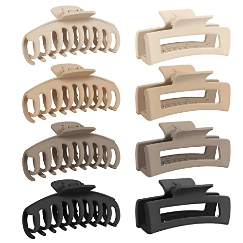 Hair Claw Clips For Thick Hair & Thin Hair, Large Hair Clips For Women & Girls, 8 Pcs 4.3 Inches Strong Big Hair Clip, Neutral Color Of Cream, Beige, Dark Brown, Black #TOP27