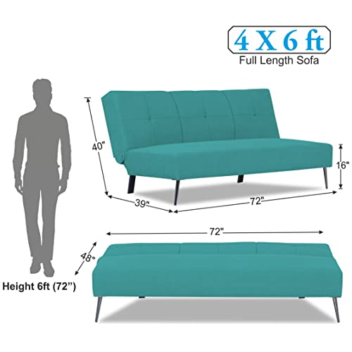 Image of Adorn India Xander 3 Seater Sofa Cum Bed (Aqua Blue) (3 Year Warranty)