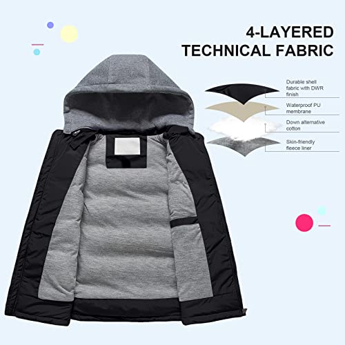 Pursky Girl's and Boy's Warm Puffer Vest Coat Water Resistant Sleeveless Jacket With Detachable Hood for 6-14Y4