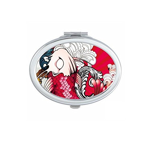 Miroir de poche au totem de carpe et vagues japonaises d'art