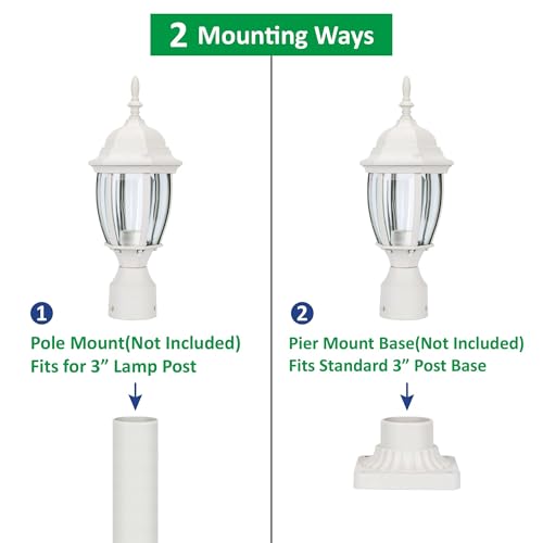 LIT-PaTH LED Outdoor Post Light, 15.6'' Aluminum Waterproof Pole Lantern, 3000K Warm White, 9.5W 800LM, Outside Lamp Post for Yard Driveway Patio, White (1-PK) by LIT-PaTH - Image 3