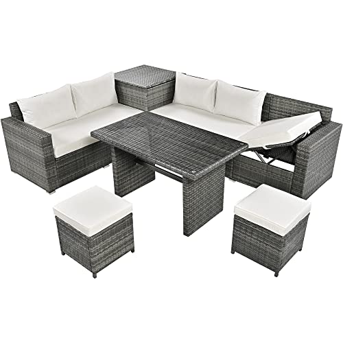 Merax 6 Piece Patio Furniture, Garden Sectional Sofa Sets, Beige #TOP1