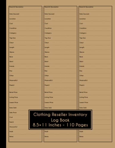 Clothing Reseller Inventory Log Book: Product Listing Notebook For Online Fashion Resellers Small Business Log Book Perfect Gift for Online Resellers 8,5×11 Inches 110 Pages
