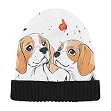 Niedliche Hunde, weißer Totenkopf, einzigartig für Männer und Frauen, warme Wintermütze, Skisock, mit Manschetten, einzigartig, niedliche Hunde, weiß, Einheitsgröße