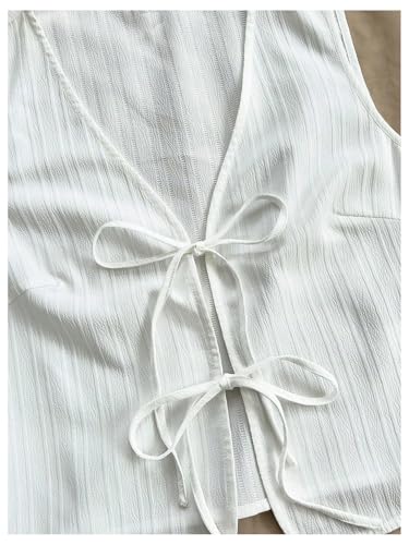 SHENHE Women's Tie Front Deep V Neck Boho Vest Textured Sleeveless Summer Tank Top4