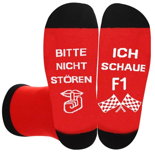 Dekzked F1 Socken für Männer Frauen, stören Sie nicht Ich sehe F1 Socken Neuheit lustige Formel 1 Geschenke für ihn, Vater, Ehemann (DE/NL/SE/PL, Alphanumerisch, Einheitsgröße, Regular, Regular, Rot)