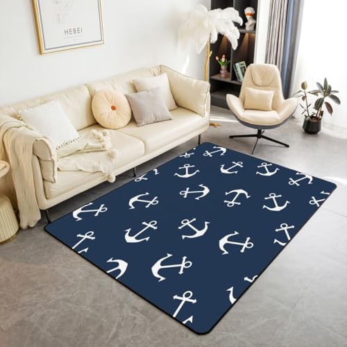 Tapete decorativo azul con diseño náutico 100x150 cm miniatura 1